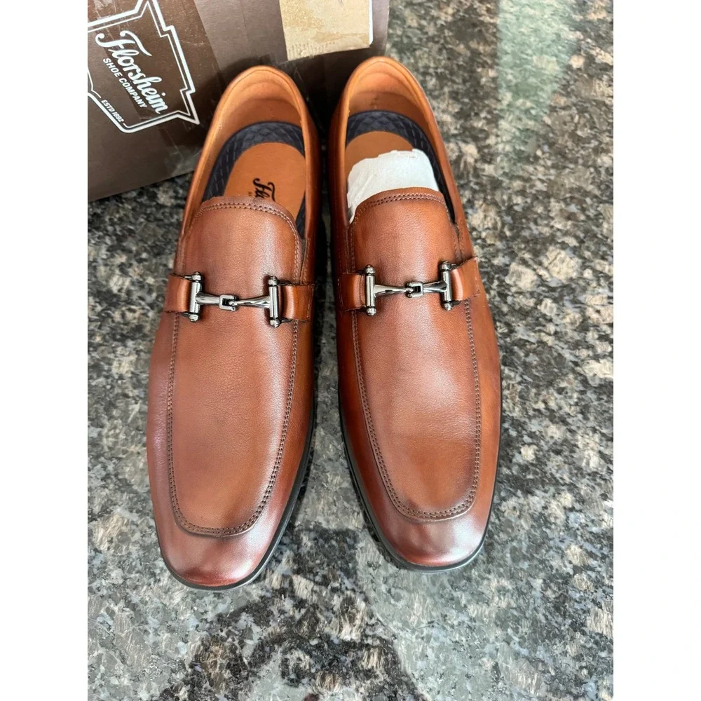 Florsheim Zaffiro MT Bit‎ Cognac Leather Loafers Mens 9 W 15209-221 Dress Shoes